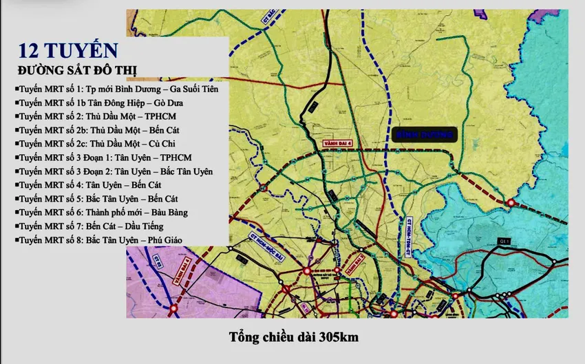 12 tuyến đường sắt đô thị ở Bình Dương.
