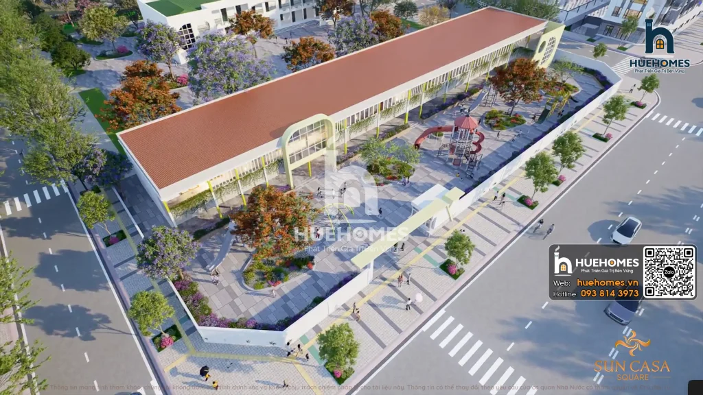 Trường học viện trẻ thơ nằm ngay trung tâm khuôn viên của dự án