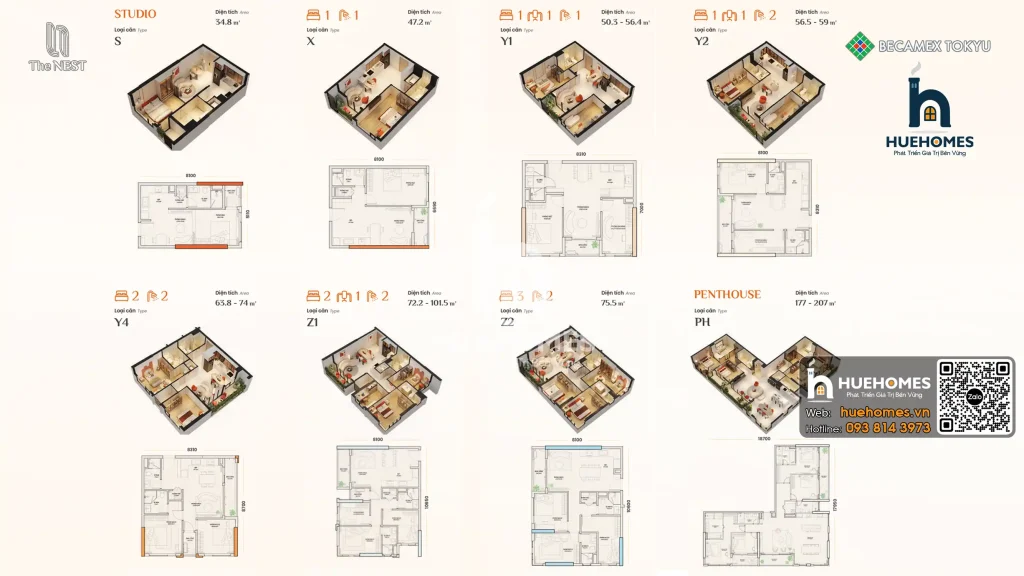 Mặt bằng và phối cảnh 3D nội thất 972 căn hộ Midori Park The NEST