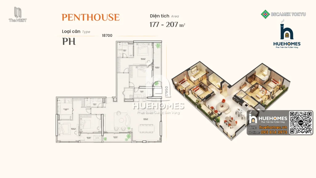 Mặt Bằng Và Phối Cảnh 3D Tổng Thể Căn Penthouse Điển Hình