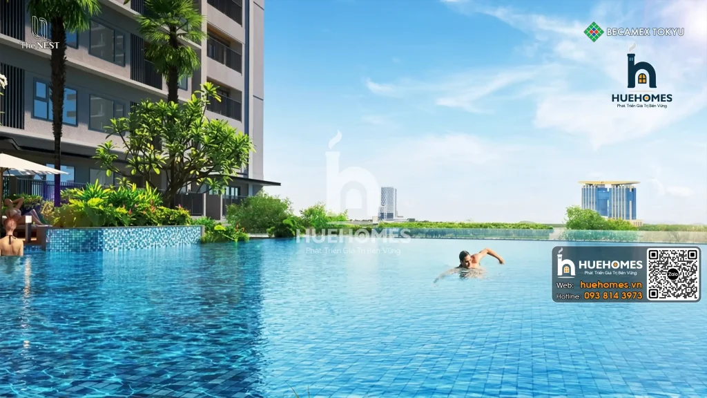 Hồ bơi vô cực được thiết kế hiện đại, mang đến không gian thư giãn